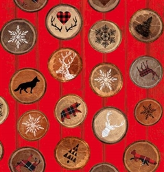 Red Tossed Circles with Rustic Motifs