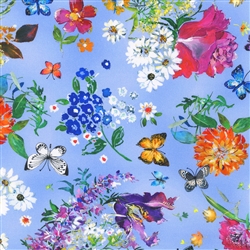Butterflies Periwinkle Cotton Fabric