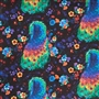 Glow Peacock and Flowers on Black Fabric 44"x36"
