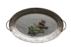 Distressed Metal Tray Oval Display with Handles